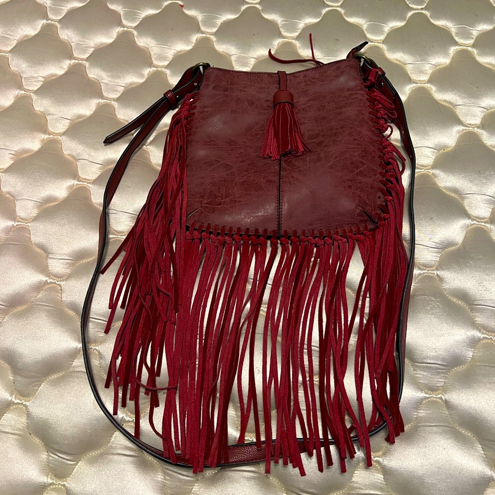 Burgundy fringe purse